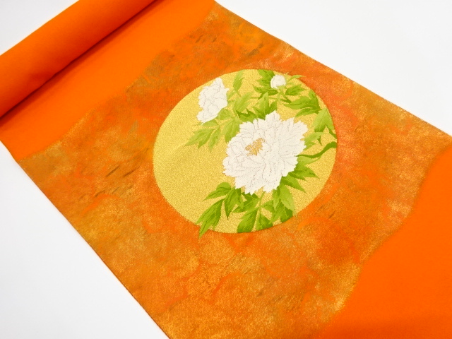 JAPANESE KIMONO / ANTIQUE BOLT FOR NAGOYA OBI / SILK / WOVEN PEONY